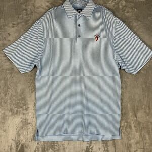 FootJoy FJ Mens Golf Polo Shirt Blue White Stripe Gasprilla Embroidered Size L